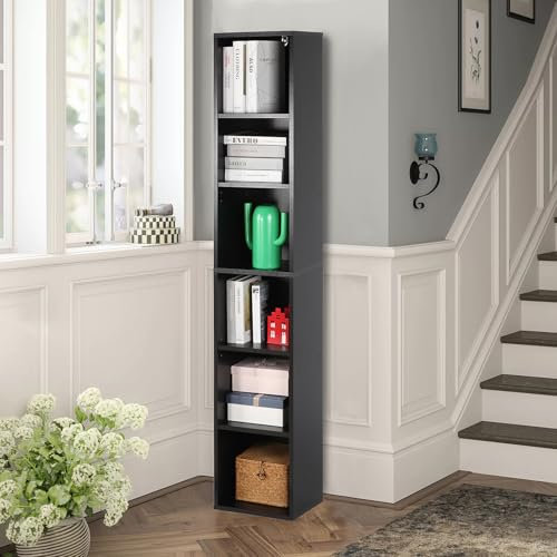 PACHIRA 6 Tier Wooden Bookshelf, Adjustable Cube Bookcase Small Bookshelf Wooden Book Case Unit Cube Storage Unit For Office Living Room Bedroom Freestanding Shelf Storage For Books CDs