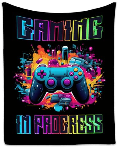 KNOWPHST Gaming-Decke, coole Überwurfdecke für Jungen, Mädchen, 152,4 x 203,2 cm, schwarz, gemütlich, flauschige Decken für Bett, Wohnzimmer