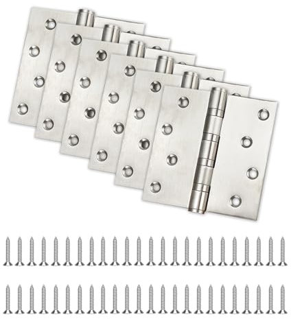 Nickel-Edelstahl-Türscharniere mit quadratischer Ecke, 10,2 x 10,2 cm, robuste Kugellager, Türscharniere für Außen- und Innentüren, leise, verdickt, rostfrei, 6 Stück