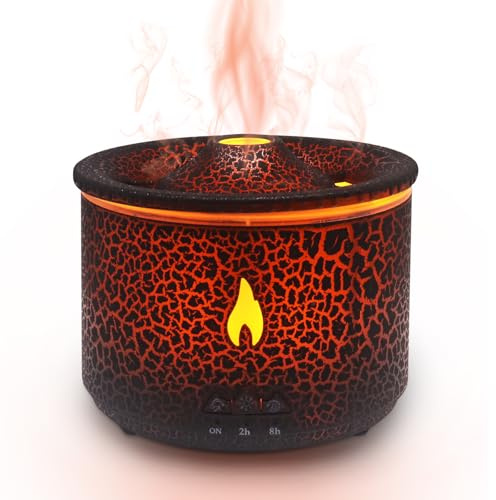 Seahelms Volcano Luftbefeuchter 360ML Luftbefeuchter Diffusor mit Flamme/Quallen Nebel Modi, Flamme Nachtlicht & Fernbedienung, wasserlos Auto Shut-Off, Timer-Funktion, für Haus, Schlafzimmer, Büro
