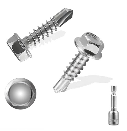 150 PCS M4.8x19mm Self Drilling Hex Head Screws, Hex Head Self Tappingg Screws with Hex Socket,410 Stainless Steel Hex Screws for Metal, Ventilation Pipes Plasterboard and Metal Rails