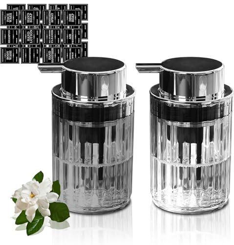 2er Set Seifenspender 300ml, Spülmittelspender für Küche, Pumpspender, Nachfüllbarer Soap Dispenser für Küchen und Bad, Pumpspender mit Etiketten, Handseifenspender für Badezimmer