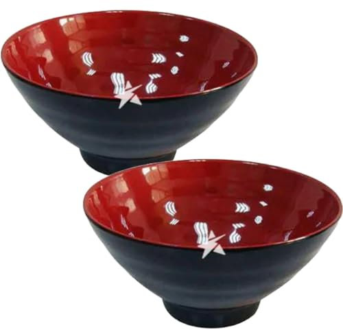 Let's Go Market Japanese Style Red Melamine Plastic Rice & Miso Soup Bowl, Dishwasher Safe, 12cm (Pack of 2)