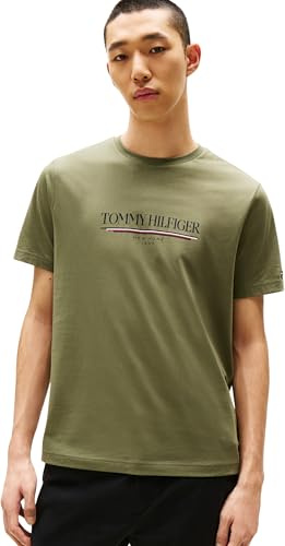 Tommy Hilfiger Herren T-Shirt Kurzarm Brand Love Tee aus Baumwolle, Grün (Battle Green), XL