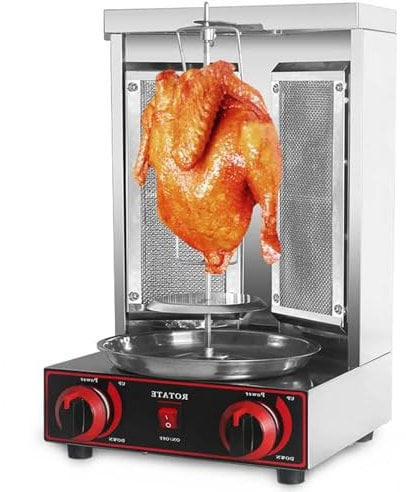 HNBYLMM Kebab griglia per arrosticini, Macchina per Kebab Doner Verticale a Gas, Macchina per girarrosto Girevole a 360° con bruciatore e vaschetta raccogli-Carne per Uso Commerciale, casa, Cucina,M