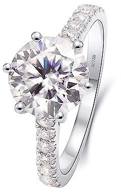 Tolldek 14K 585 Weiß Gold Echt Schmuck Ring, Klassiker Verlobungsring mit Moissanit 3ct, Au585 Gold Partnerringe Trauringe Hochzeitsring für Damen, Silber, Gr.53