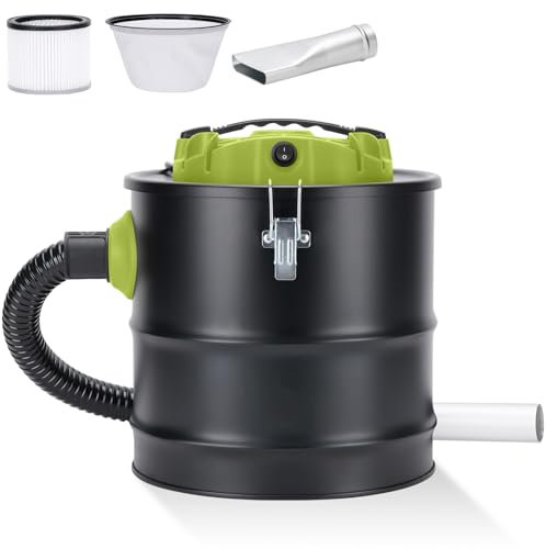 Aspiradora de cenizas de 5 galones para chimenea con potente manguera de 1200 W, separador de polvo no tela, aspiradora de estufa seca para chimeneas, parrilla, estufa de leña, fogones, color verde