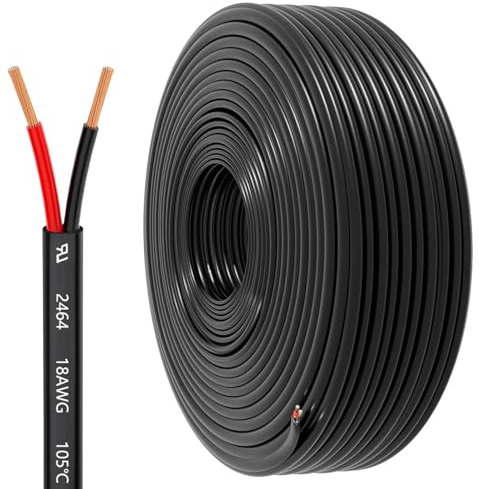 9.2meter 18 Gauge 2 Leiter Elektrischer Draht, 18 AWG 2x 0.82mm² PVC Cord, 12V/24V DC Niederspannung/Kupfer beschichtetes Aluminium(CCA) Flexibler für Automotive LED Strips Lampe Beleuchtung Marine