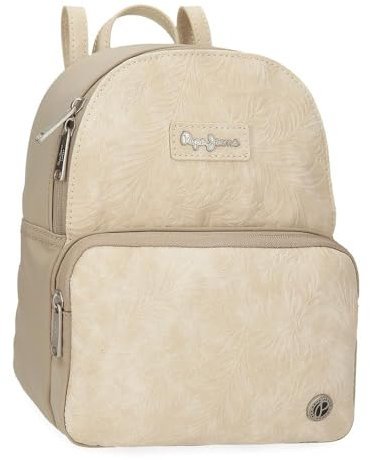 Pepe Jeans Jana Rucksack Casual Beige 20 x 25,5 x 10 cm Polyester mit Details aus Kunstleder by Joumma Bags, Beige, Talla única, Lässiger Rucksack