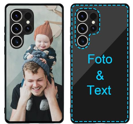 MXCUSTOM Personalisierte Handyhülle für Samsung Galaxy S25 Ultra 5G, Benutzerdefiniert Kratzfest Gehärtetes Glas Weicher Stoßfänger Hülle mit Eigenem Foto Bild Text Individuelle Schutzhülle(GHS-BK-P1)