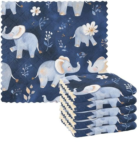 Foiosoh Mikrofaser-Geschirrtücher mit Elefantenmotiv, saugfähiges Handtuch, Frottee, Küchenhandtücher, Valentinstag, 27,9 x 27,9 cm, Marineblau