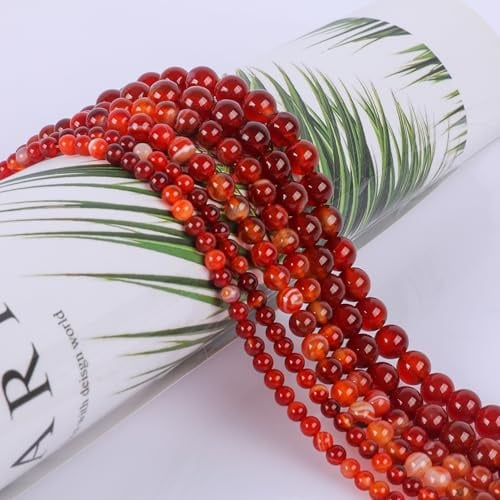 SOSMAR ca. 90 Stück Natürliche Roter Achat Perlen Edelsteine Halbedelsteine Rund Ø 8mm Steinperlen Lose Perlen für Armbänder Halsketten Schmuck Basteln Auffädeln