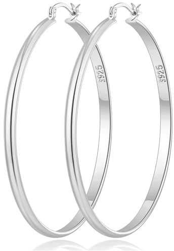 RANKEEF 3 mm Breit Große Ohrringe Creolen Silber 925 für Damen Hypoallergene Sterling Silber Post Leichte 14K Vergoldete Ohrringe Creolen Gold Groß 30/40/50/60mm