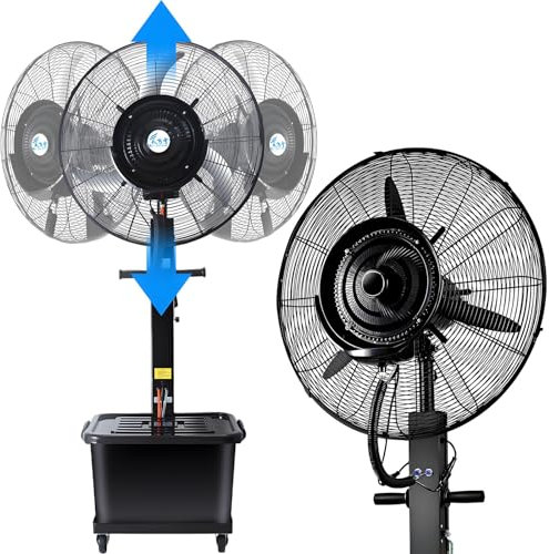 LXHGVKHJ Ventilador Nebulizador de Pie Industrial, 3 Velocidades, Depósito de Agua de 43L, Ventilador Eléctrico de Alta Potencia con Oscilación de 90° para Patio o Garaje Exterior(29 inches)
