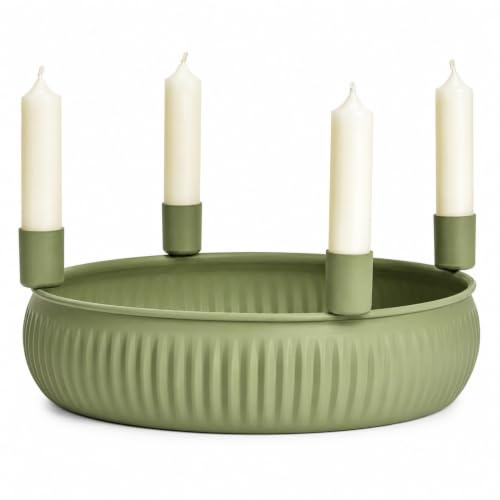 Adventskranz Schale aus Metall in Salbei-Grün ? Individuell Dekorierbar für 4 Stabkerzen - Weihnachts-Gesteck Ø 28cm Deko-Kranz Kerzenhalter Weihnachten & Advent Weihnachts-Deko Wohungs-Dekoration