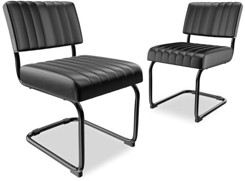 HOTOSYCH Küchenstühle 2er Set, Stuhl Esszimmer Schwingstuhl mit Metallrahmen, Moderne Stühle Esszimmer Körniges Vlies für Esszimmer Schlafzimmer (Schwarz)