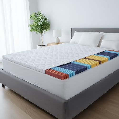 Hypoallergénique Surmatelas 130x190cm - Protege Matelas 5 Zones de Massage Ergo+ - Surmatelas Lavable - Mattress Topper - Confort Ergonomique pour Une Bonne Nuit de Sommeil sans Mal de Dos