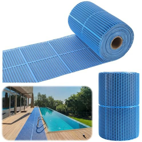 Tondiamo Drainage Pool Flooring Mats Swimming Pool Non Slip Mat PVC Splash Matting Mesh Hollow Doormat Roll for Outdoor Indoor Patio Restaurant Garage Kitchen Bathroom Bars(1 x 30 ft,Blue)