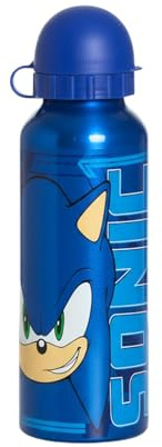 Sonic The Hedgehog Botella Reutilizable, Botella de Agua Diseño de Aluminio para Niños, Botella de Viaje, Capacidad 500 ml | Azul