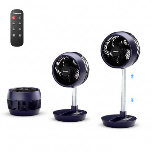 AIRMATE 63cm Ventilador de Pie Silencioso, Ventilador Potente con Ajustable y DiseñO Plegable 90°+170°, 8 Velocidades 8h Control Remoto 30db Ventilador de Suelo Ideal TambiéN Para Uso En Escritorio