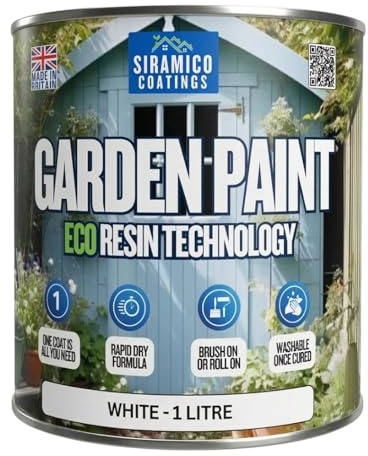 SIRAMICO COATINGS Garden Paint – 1 Litre - Eco Resin Premium One Coat Garden Paint for Garden Furniture (White)