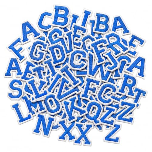 Fuceli Iron on Letter 52Pcs Alphabet A-Z,Iron on Patches Alphabet Repair Patches for Repair Patches for Jackets Shirts Hats Bags Jeans (Blue)