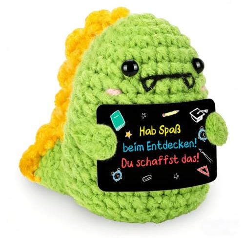 HUKUMA Sorgenfresser Junge Mädchen,Gehaekelter Dino Mutmacher Einschulung, Geschenke zur Einschulung als Schultüte Füllung, Glücksbringer Schulanfang für Schulstart