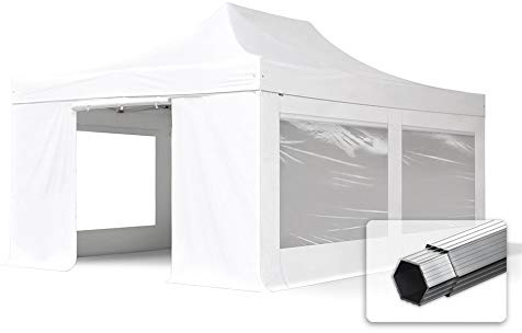 TOOLPORT ALU Pavillon Faltpavillon 4x6m mit Panoramafenstern robust und wasserdicht Professional 50mm Partyzelt weiß schwer entflammbar