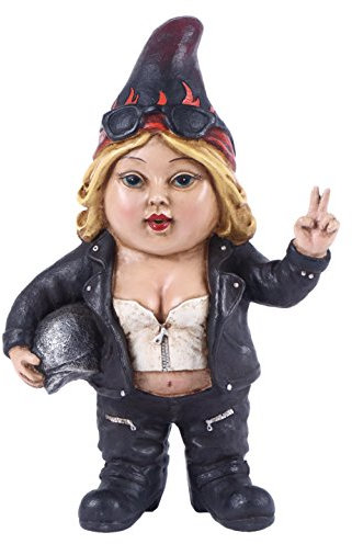 Hi-Line Gift Ltd. Woman Biker Gnome with Helmet - Gnomad Statue
