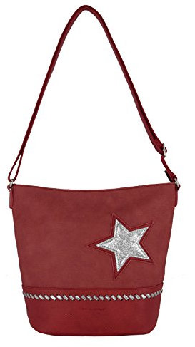 David Jones - Damen Stern Umhängetasche - Pailletten Stermuster Schultertasche - Leinwand Canvas Weiches Leder Eimer Beuteltasche - Hobo Beutel Stickerei Handtasche Messenger Tasche Mode - Rot