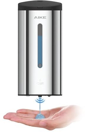 AIKE AK1205E Dispenser di Sapone Automatico da Parete, Grande Capacità in Acciaio Inox per Sala da Pranzo e Bagno