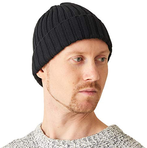 CHARM Herren Fisherman Beanie 100% Baumwolle Damen Strick Beanie Mütze Klassisches Einfaches Design Gerippt Slouch Hut Schwarz