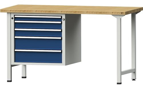 ANKE | Werkbank | Gestellbauweise Serie V | 5 Schubladen | Buchemassivplatte