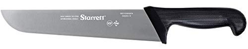 Starrett Professional Butchers Knife - BKB203-10 Wide Straight 10 Inch Ultra Sharp Sanitized Steel Blade - Black Handle Kitchen Chef's Knife