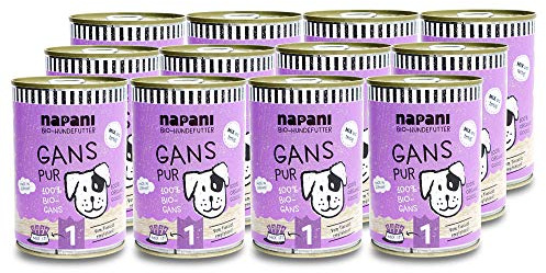 napani - Hundefutter, 100% Gans, Premium Hundefutter nass, glutenfrei, getreidefrei, ohne Zusätze, regional & schonend dampfgegart, 12 x 400g