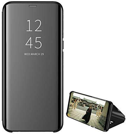 Rembcon Schutzhülle für Samsung Galaxy S9 Plus Case Spiegel Clear View Schutzhülle Flip Cover S9 Plus 360° Rundumschutz mit Halterung, Ultra Slim Anti-Schock, transparente Abdeckung für Galaxy S9 Plus