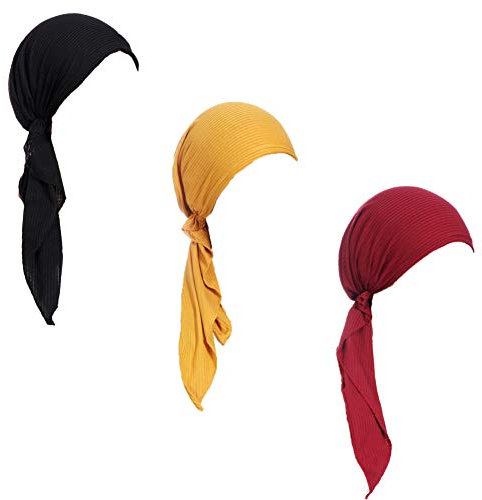 Lot de 3 Foulards Chimio pré-noués pour Femme (Style 6 Long), Taille Unique