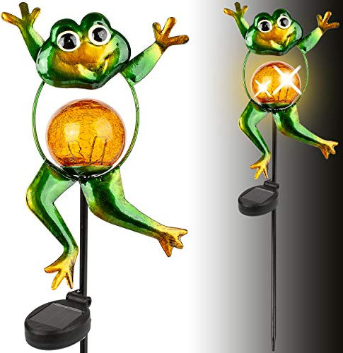 alles-meine.de GmbH Solar - LED Licht/Solarfigur - lustiger Frosch - grün & gelb - 55 cm - Leuchte - Solartier/Solarblume - Garten Wetterfest für Innen Außen - handbemaltes G..