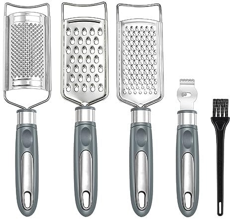 To encounter Cheese Grater, Zester Grater, Stainless Steel Grater for Ginger, Garlic, Nutmeg, Chocolate, Vegetables, Lemon, Dishwasher Safe, Set of 5 (Grey)