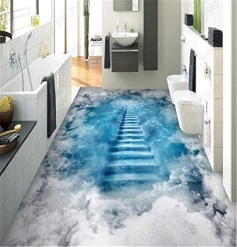 XiuTaiLtd Custom Self Adhesive 3D Wallpaper - Cloud Clouds Ladder 3D Floor Mural Wallpaper Bathroom Kitchen Hallway Floor Wall Paper-450x315 CM