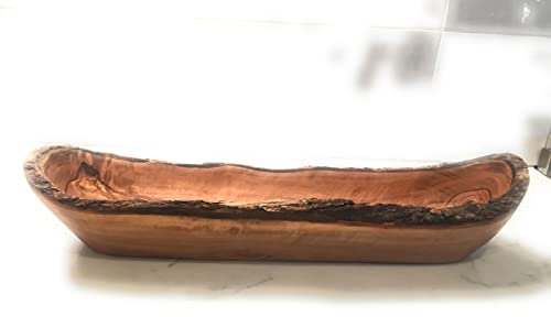 Orchard Hardwoods Brotkorb,Baguettekorb aus Olivenholz, rustikal, mit Bark Edge, Größe M: 35.6 cm, L: 45.7x12.7x7.6 cm
