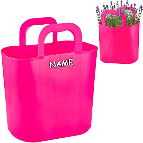 alles-meine.de GmbH 2 Stück Flexi & flexibel Modell + Farbwahl XL große - biegbare - Einkaufskörbe/Pflanztasche mit Henkel - rosa/pink - neon Farben - inkl. Name - Eink..