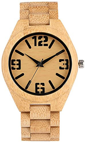 CAIDAI&YL Montre Homme Bambou Noir Affichage Analogique Quartz Montre-Bracelet en Bois Fermoir Pliant Hommes Montres en Bois,A