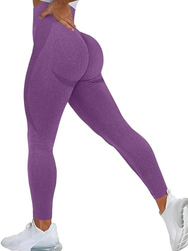 SENBAN Leggings da donna a vita alta senza cuciture allenamento palestra yoga pantaloni vitale controllo pancia Activewear collant, A-4 Viola Scuro, S