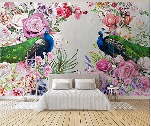 Papier peint mural en soie Motif paon 430 x 300 cm