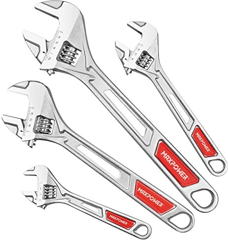 MAXPOWER 4Pcs Adjustable Wrench Set, Adjustable Spanner Set 150mm, 200mm, 250mm & 300mm