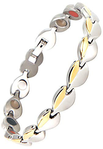 N+Nitrolube Magnetic Bracelet Women's Health Energy Magnetic Bracelet Ideal as Pain Relief, for Arthritis & Carpal Tunnel Syndrome (18.5 cm, Silber&Gold)