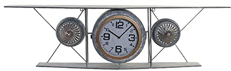 DKD Wanduhr Home Decor Glas Eisen Flugzeug MDF Dunkelgrau (120 x 21 x 33,5 cm)