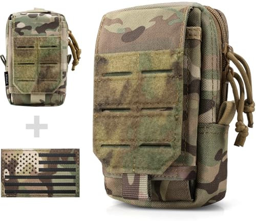 WYNEX Tactical EDC Pouch, Molle Utility Pouches Gadget Organizer Phone Holder Waist Pack IFAK Bag Smartphone Pouch Tool Holster Pocket Gadget Waist Pack U.S.A Patch Included (CP Camo)