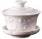 Relief Dragon Weißer Porzellan Gaiwan, Chinesischer Geprägter Drachenstil Weißer Keramik Gaiwan, Kung Fu Teeschale Traditionelle Teetasse (Yuan Long)